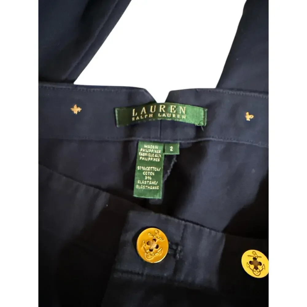 Lauren by Ralph Lauren Women Nautical Cotton Stretch Wide Leg Pants Size 2 Navy